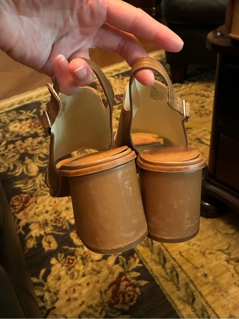 Alex Marie Beautiful Tan Leather Block Heel Slingbacks